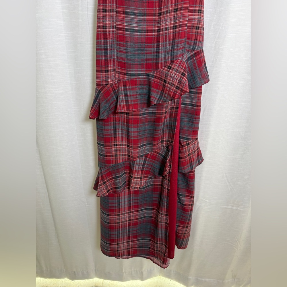 VICI  Reygan Ruffle Plaid Maxi Dress Red Plaid Ruffle Maxi Dress w/ Slit Size M - Picture 10 of 17
